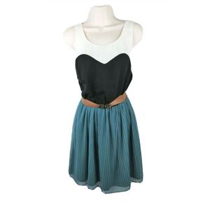 REWIND Black Ivory Teal Pleated Tulle Party Dress Size Extra Small Retro 80s